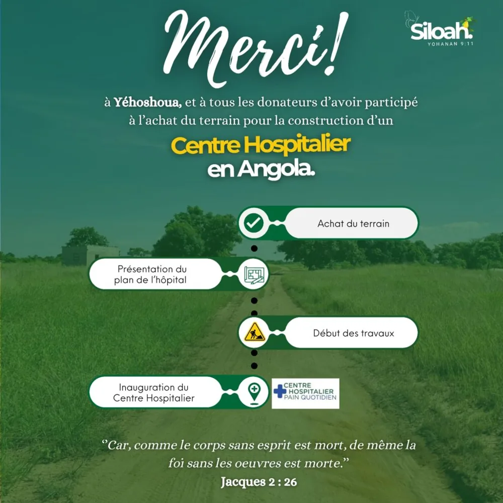 Merci : étapes du projet, achat du terrain, plan de l’hôpital, début des travaux, inauguration